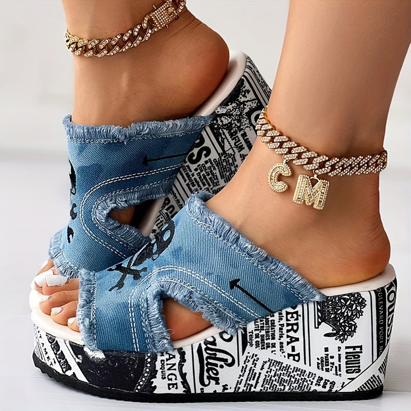 DenimaWedge™ – Modische Damen Keilsandalen mit Denim Look
