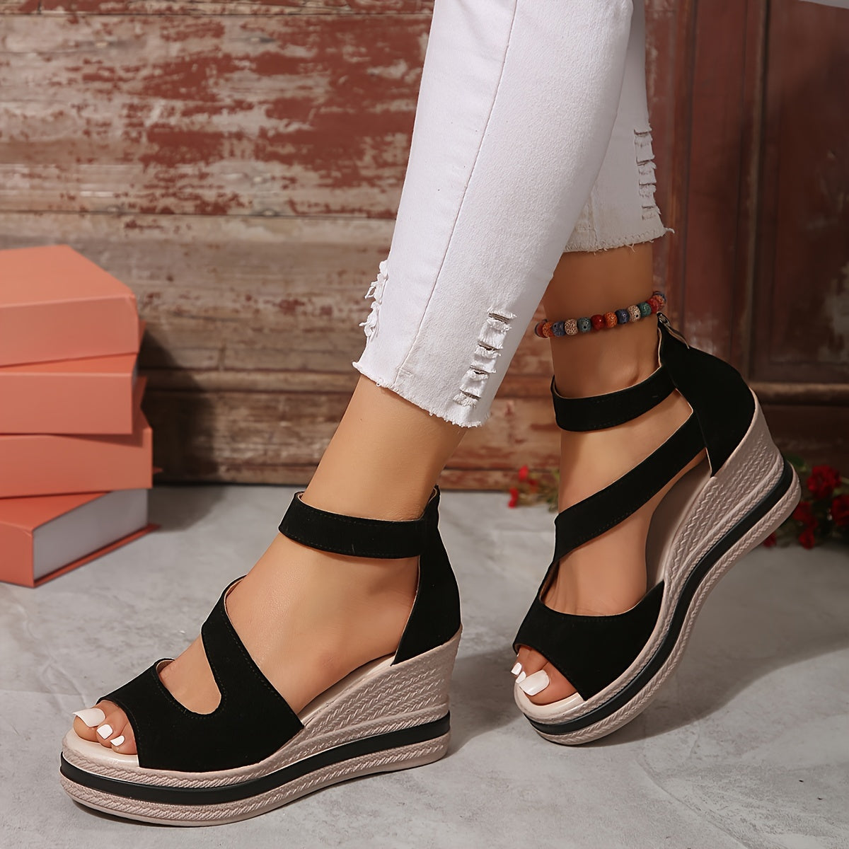 SoleMio™ – Damen Keilsandalen mit Rückenreißverschluss