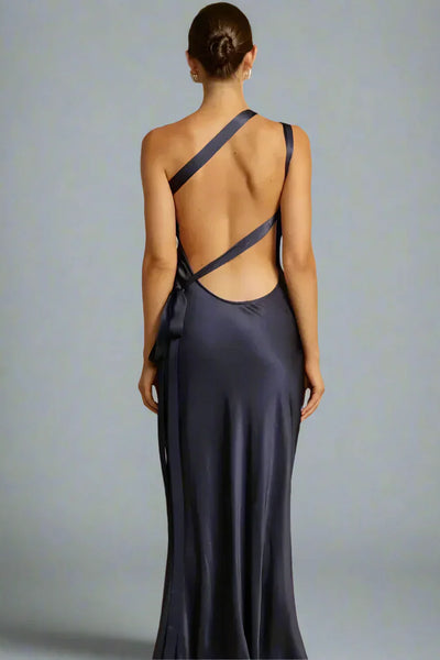 Maxine - Elegantes rückenfreies One Shoulder Kleid mit schrägem Kragen