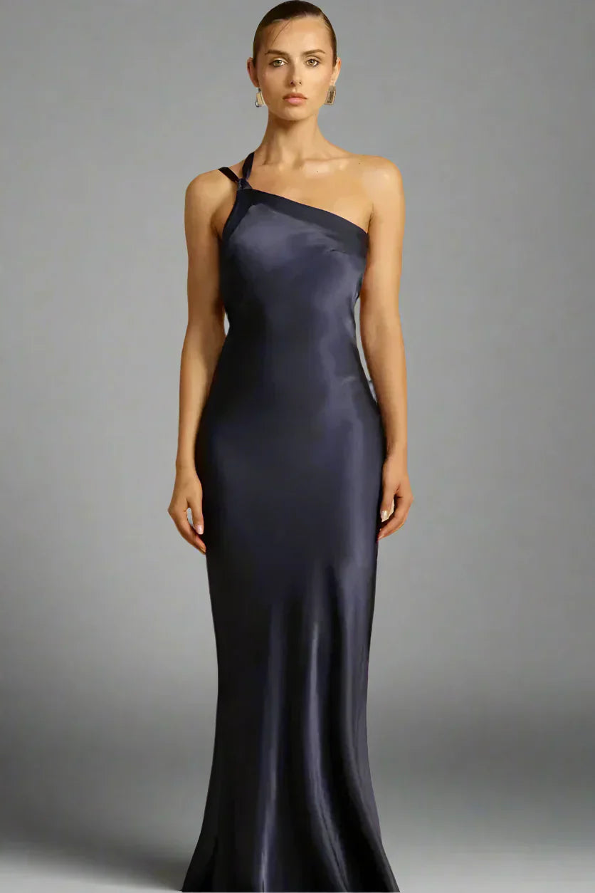Maxine - Elegantes rückenfreies One Shoulder Kleid mit schrägem Kragen