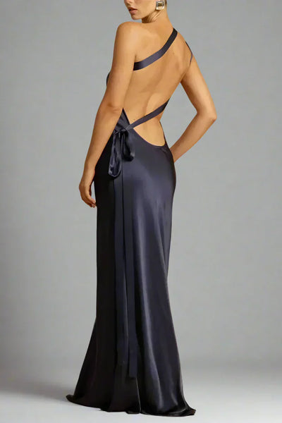 Maxine - Elegantes rückenfreies One Shoulder Kleid mit schrägem Kragen